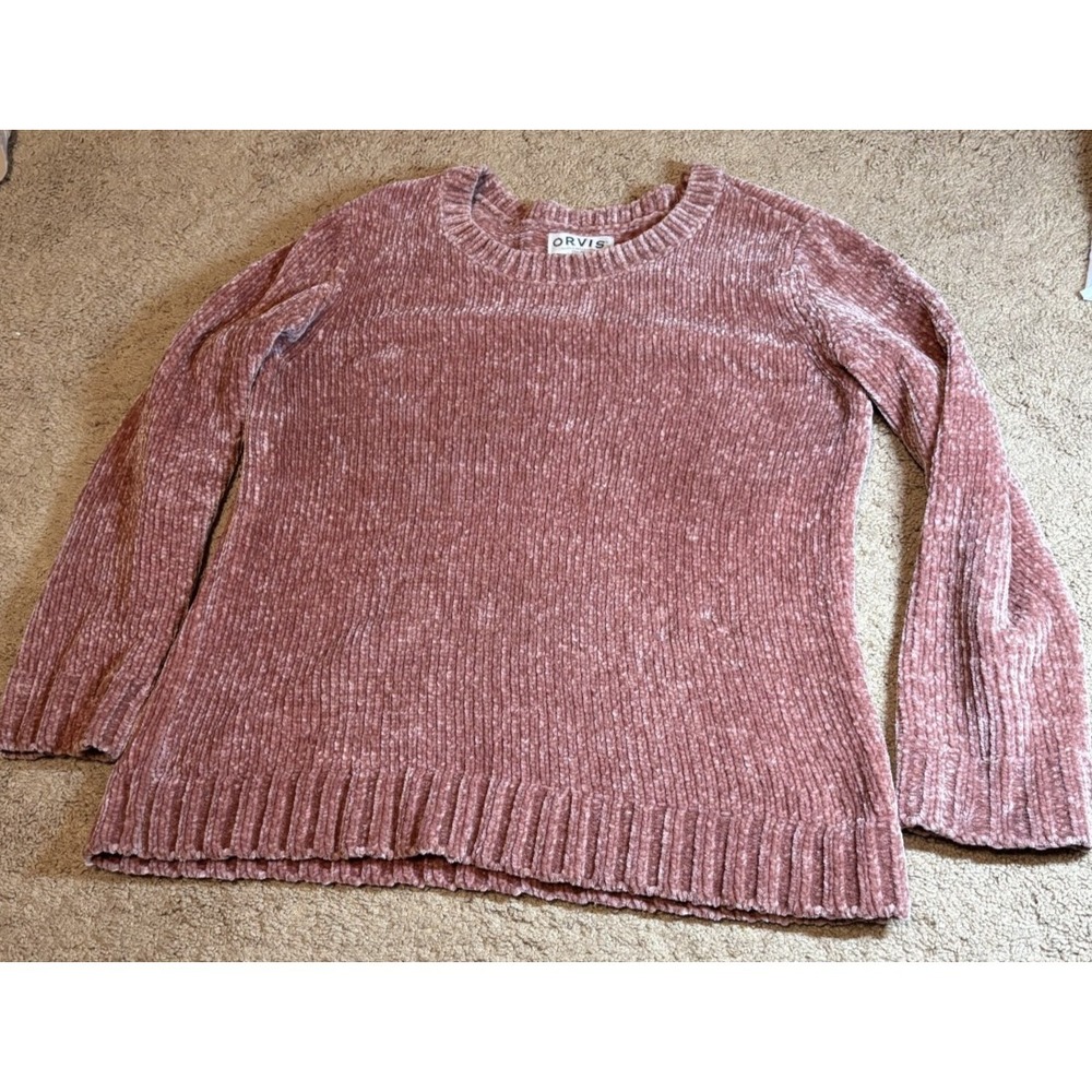 Orvis Sweater Women's‎ Medium Rose Pink Chenille Thick Chunky Very Soft Pullover